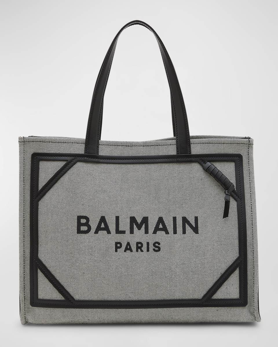 B Army Medium Shopper Tote Bag in Canvas with Leather Handles