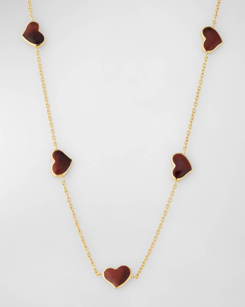 18K Gold Plated 5 Station Heart Necklace, 30"L