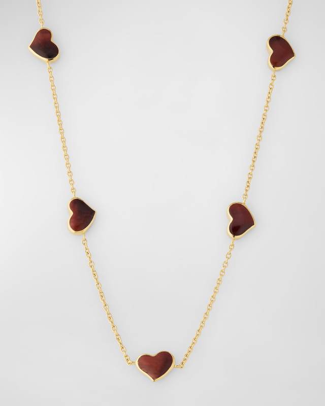18K Gold Plated 5 Station Heart Necklace, 30"L