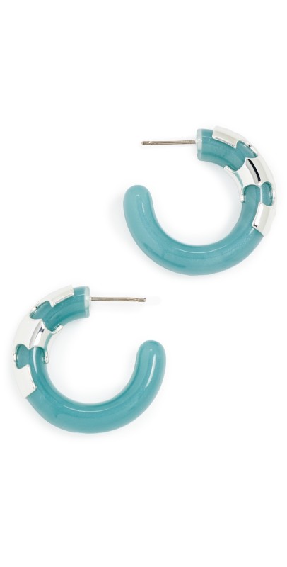 Tory Burch Resin Hoop Earrings Light Silver/Swirl Blu