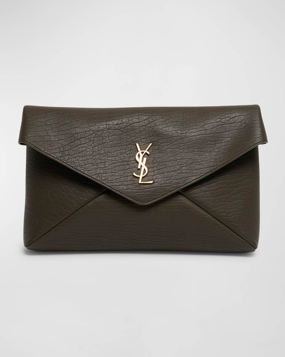 Large YSL Envelope Pouch Clutch Bag in Leather
