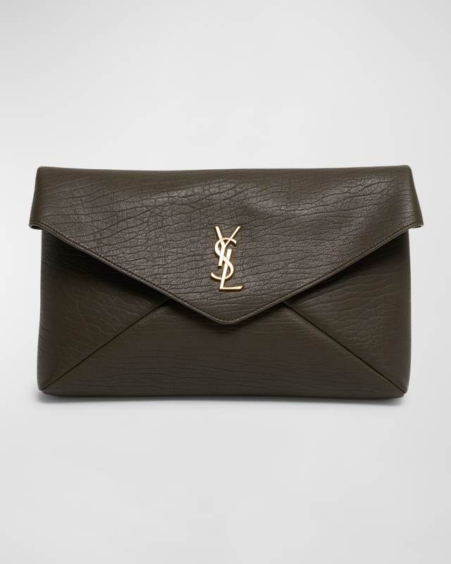 Large YSL Envelope Pouch Clutch Bag in Leather