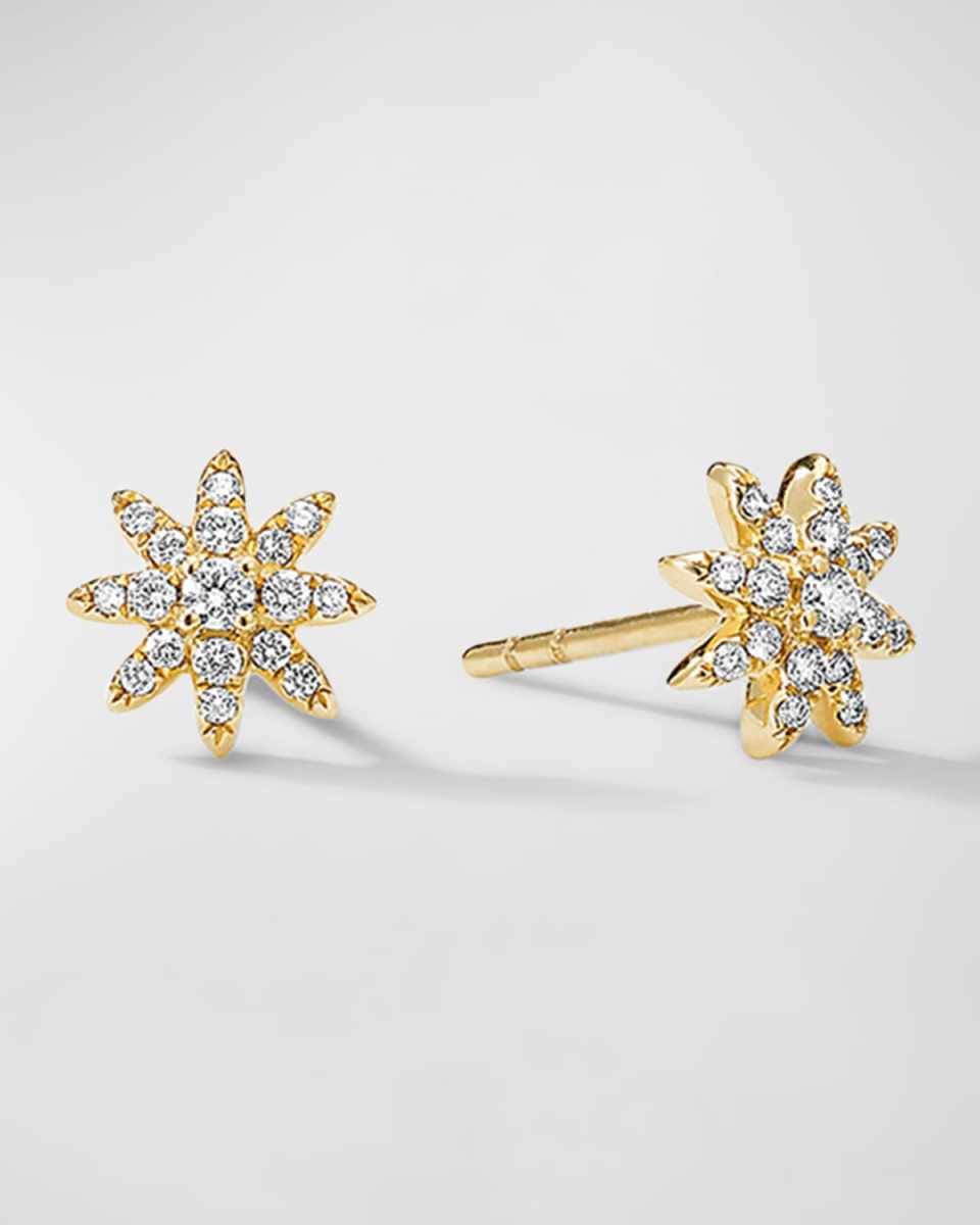 Petite Starburst Stud Earrings with Diamonds in 18K Gold, 7.5mm