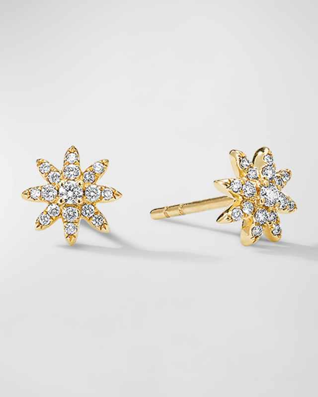 Petite Starburst Stud Earrings with Diamonds in 18K Gold, 7.5mm
