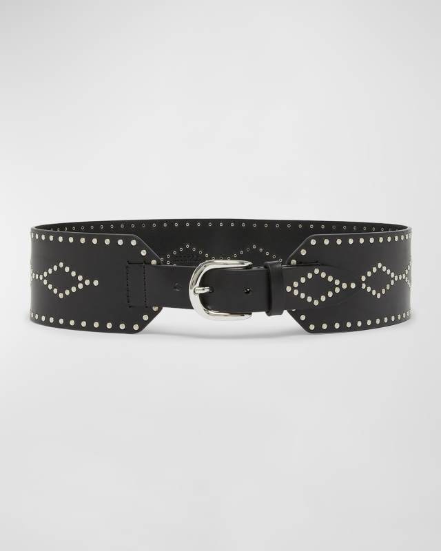 Lucie Studded Wide Leather Belt