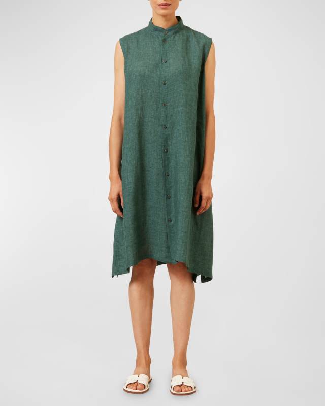 A-Line Collarless Sleeveless Shirt Dress