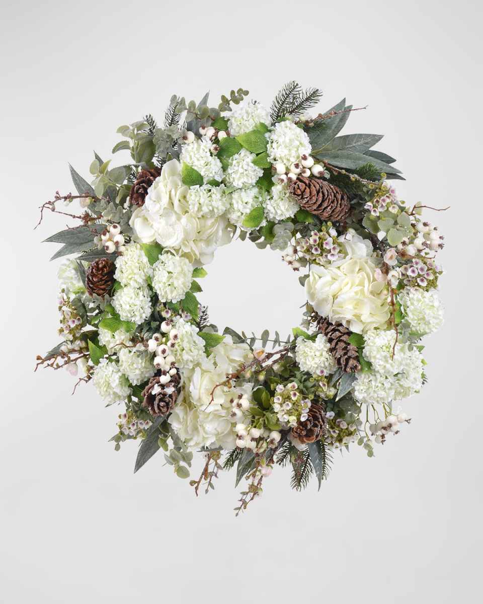 26" Hydrangea Snowball Christmas Wreath