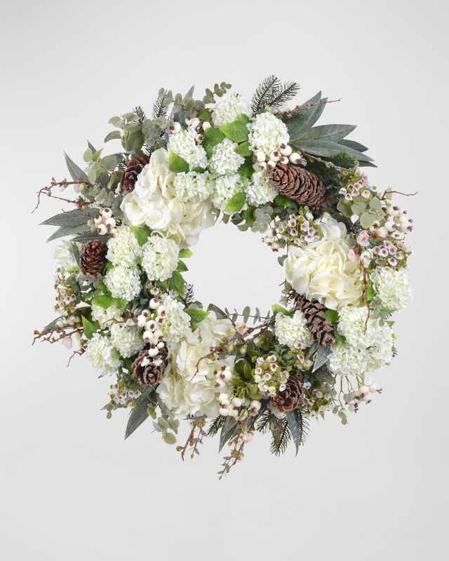 26" Hydrangea Snowball Christmas Wreath