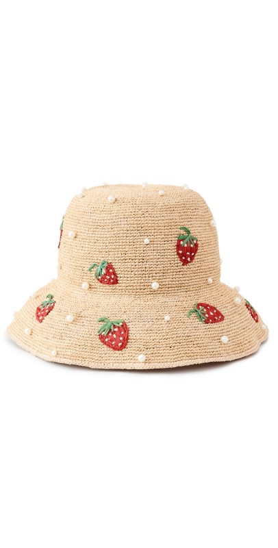 Lele Sadoughi Strawberry Pearl Raffia Bucket Hat Strawberry
