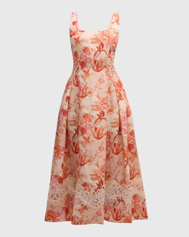 Umbria Pleated Floral-Print Midi Dress