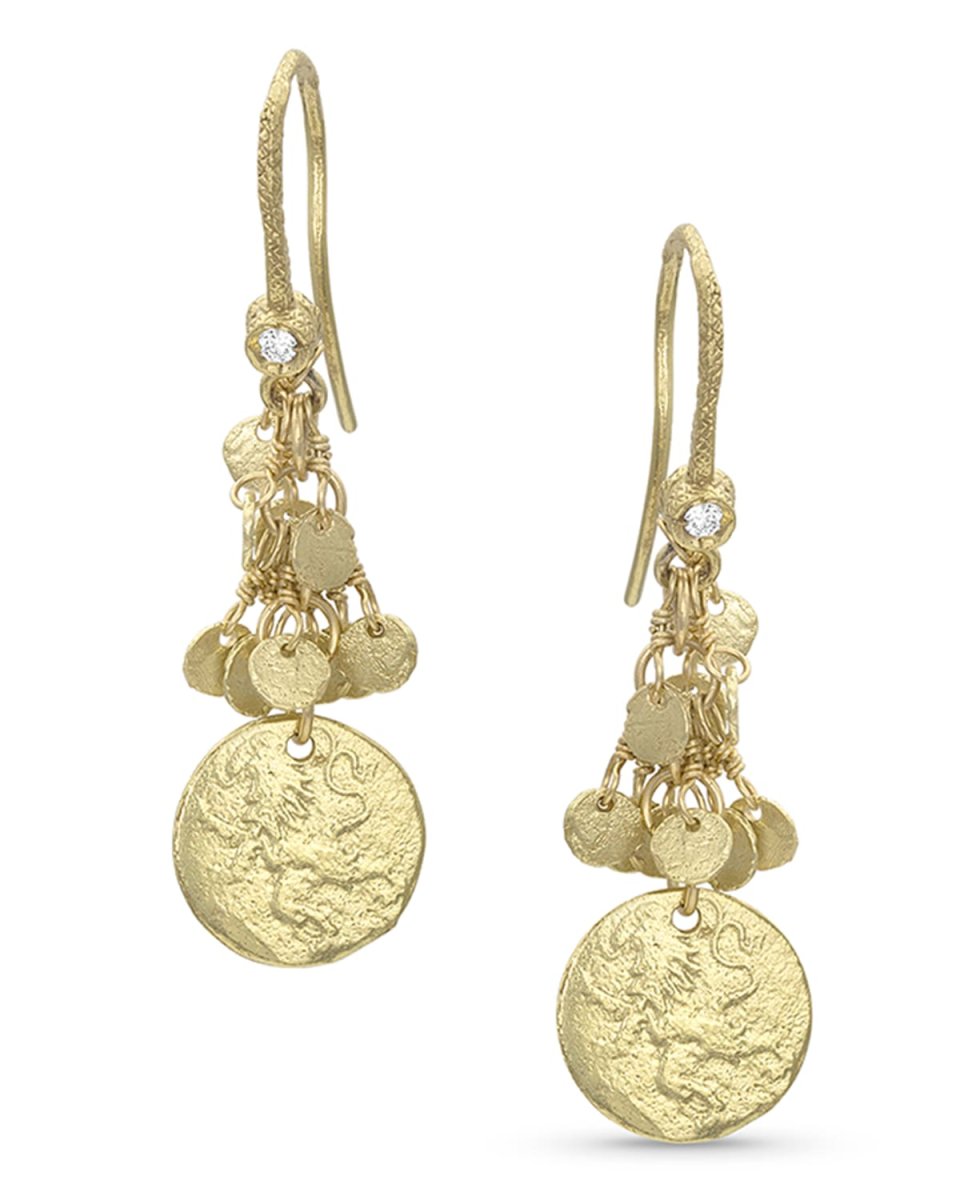 18k Yellow Gold Griffin Coin Classic Fringe Earrings