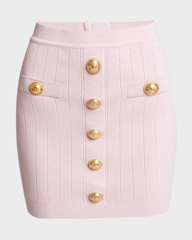 Button-Front Rib Knit Mini Skirt