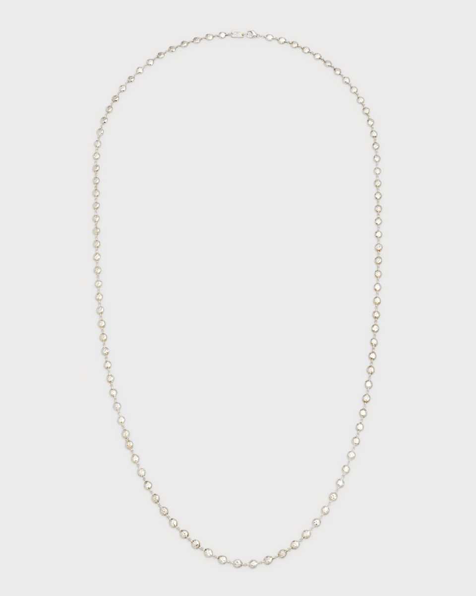 Long Flat Hammered Bead Necklace in Sterling Silver