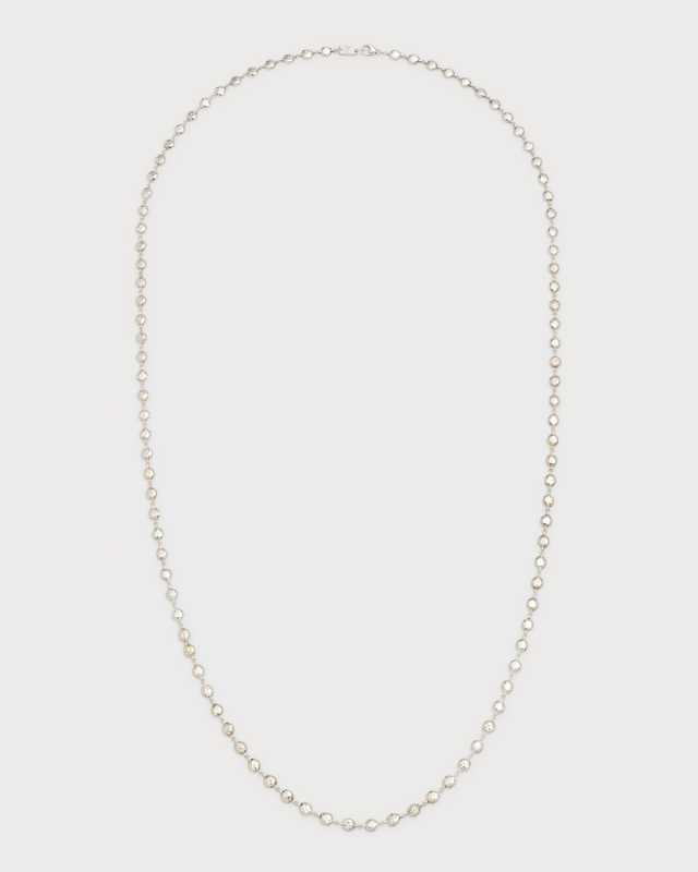 Long Flat Hammered Bead Necklace in Sterling Silver
