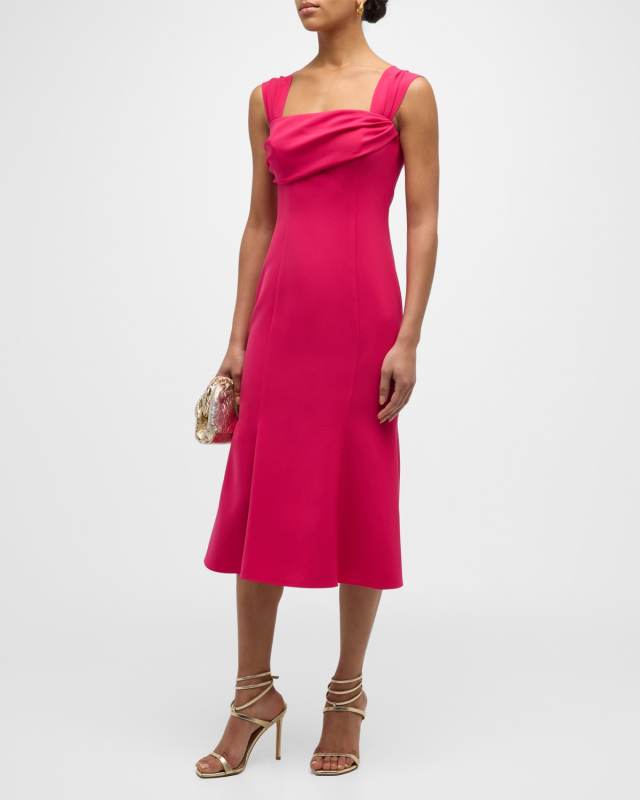 Square Neck Trumpet Midi Dress with Cap Sleeves