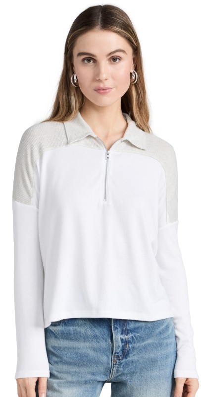rag & bone The Knit Zip Polo Earl Grey