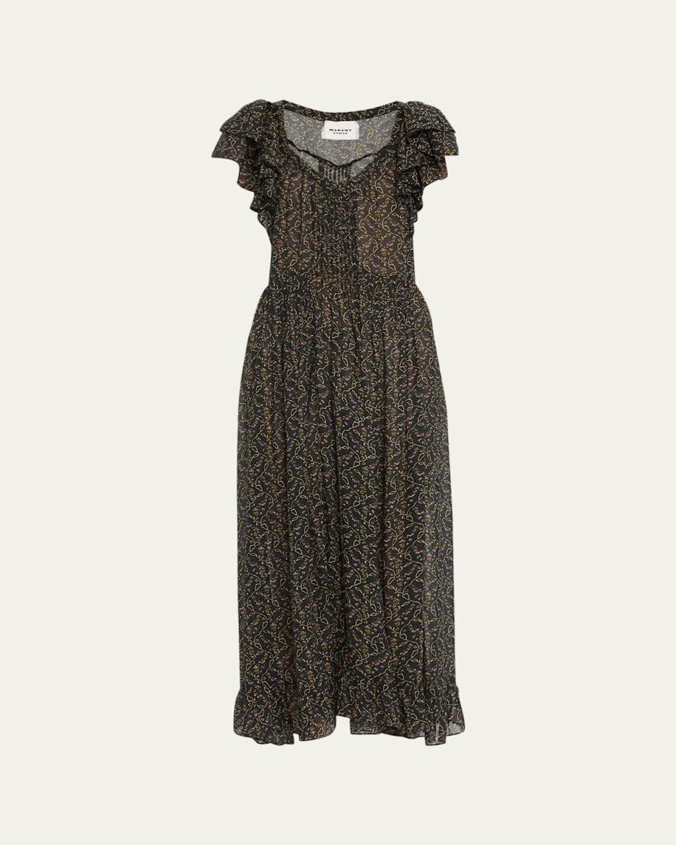 Godralia Floral Ruffled A-Line Midi Dress