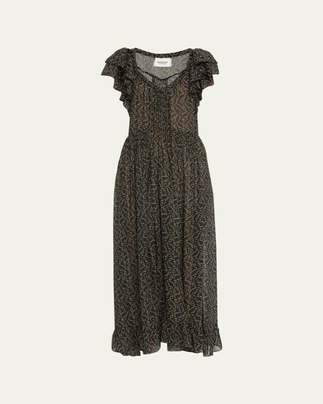 Godralia Floral Ruffled A-Line Midi Dress