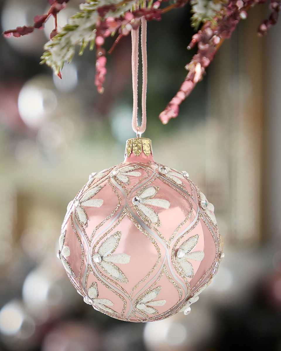 Floral Pink Opal Ball Christmas Ornament