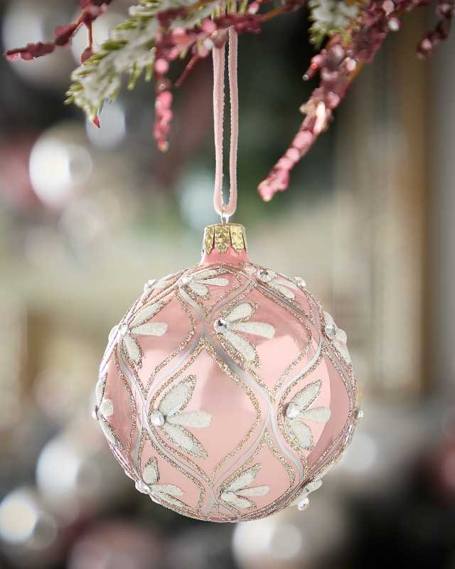 Floral Pink Opal Ball Christmas Ornament