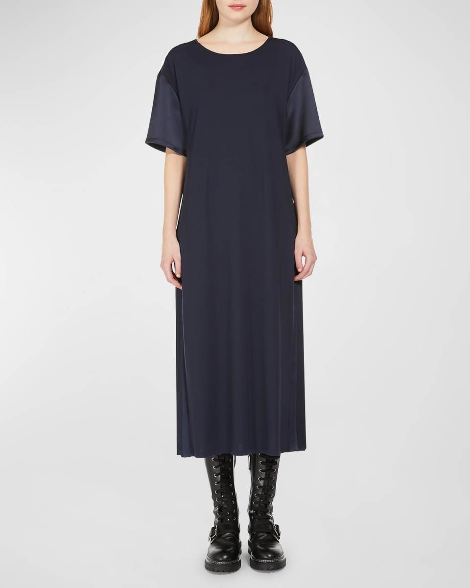 Jordan Pleated Scoop-Neck Midi T-Shirt Dress