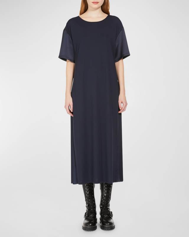 Jordan Pleated Scoop-Neck Midi T-Shirt Dress