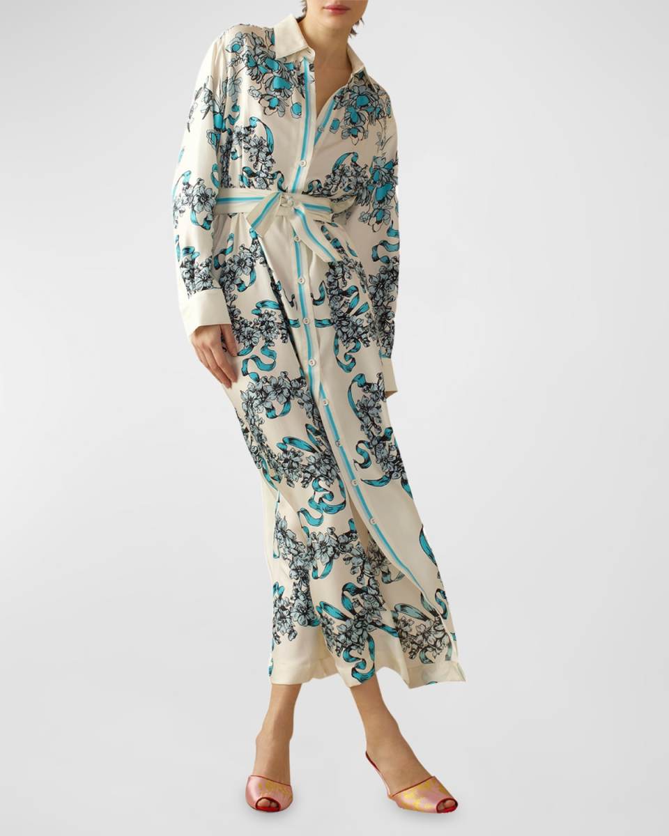 Floral-Print Silk Maxi Shirtdress