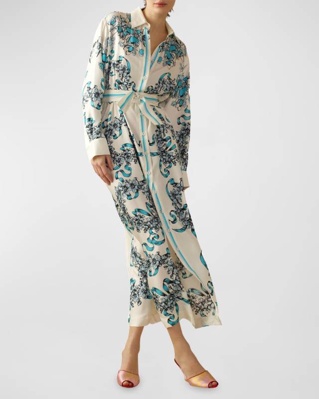 Floral-Print Silk Maxi Shirtdress