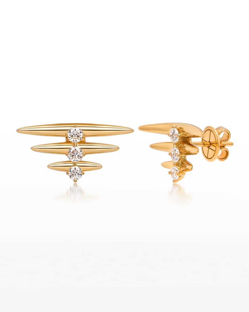 18K Tribal Yellow Gold Earrings with VS-GH Diamonds, 0.61tcw