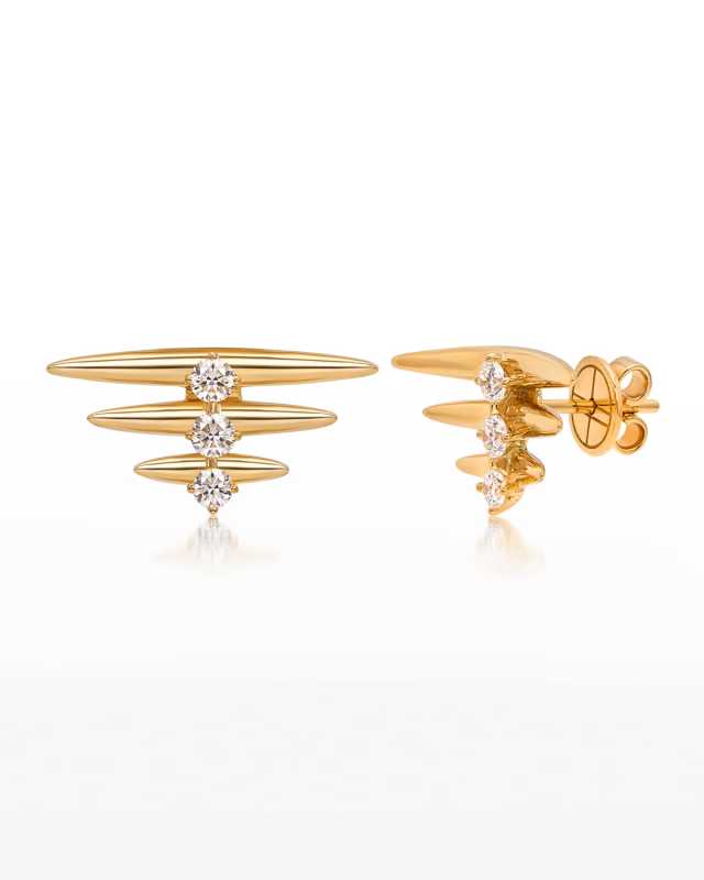 18K Tribal Yellow Gold Earrings with VS-GH Diamonds, 0.61tcw