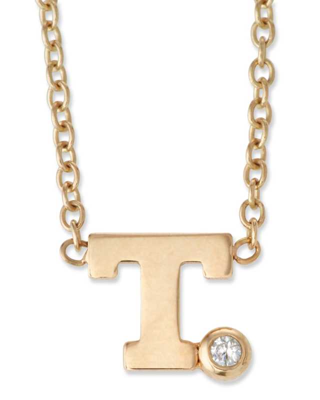 14k Pave Initial Pendant Necklace with 0.01 Diamond