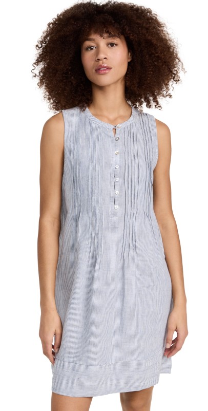Faherty Isha Dress Blue Mini Stripe