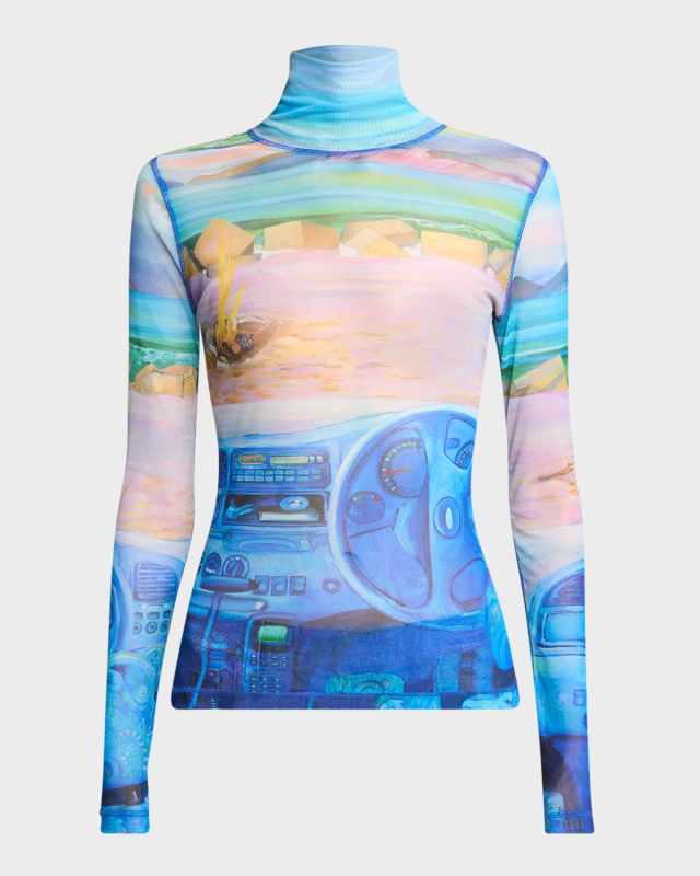Camper Print Turtleneck Underpinning Top