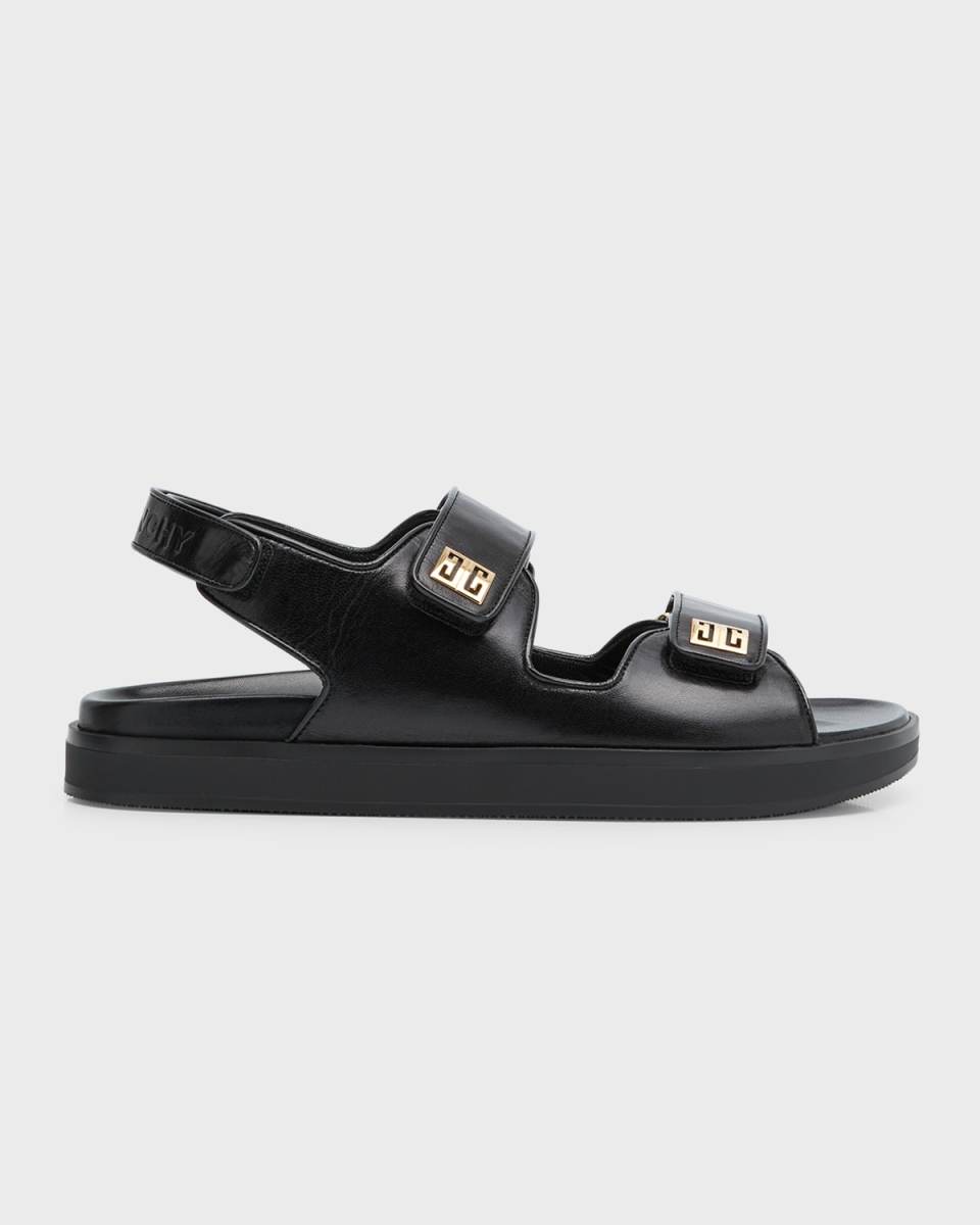 4G Leather Strap Flat Sandals