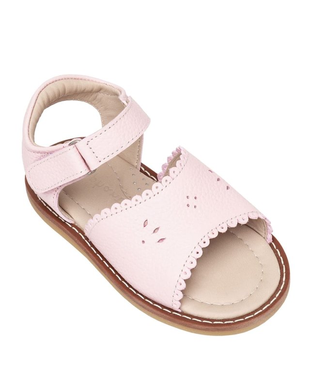 Girl's Scalloped Leather Sandals, Toddler
