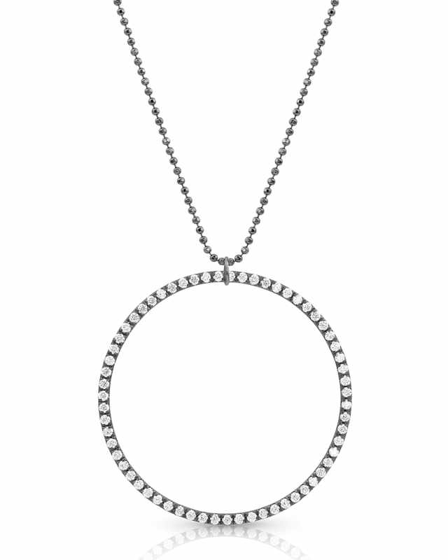 18k Black Gold Large Diamond Halo Necklace, 22"L