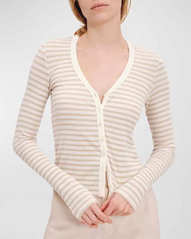 Modal Rib Stripe Long-Sleeve Cardigan Top