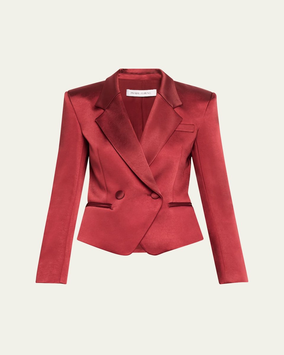 Sharp Shoulder Double-Breasted Satin Blazer
