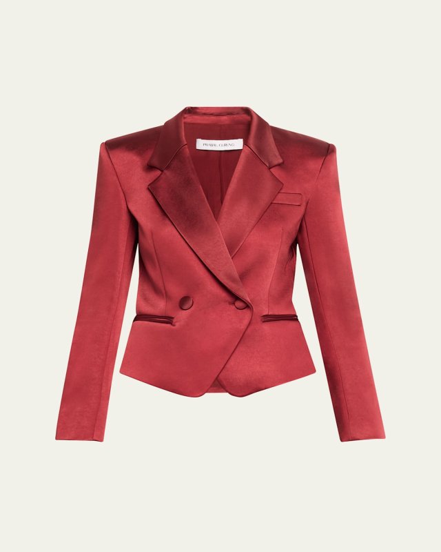 Sharp Shoulder Double-Breasted Satin Blazer