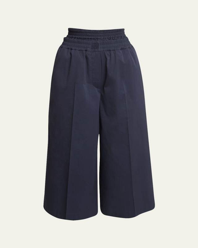 Double Waistband Wide-Leg Crop Trousers