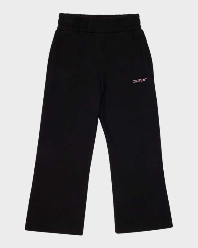 Girl's Contrast Logo-Print Wide Leg Pants, Size 4-