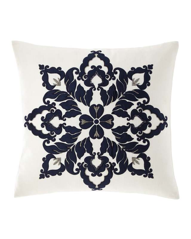 Velvet & Linen Beaded Decorative Pillow