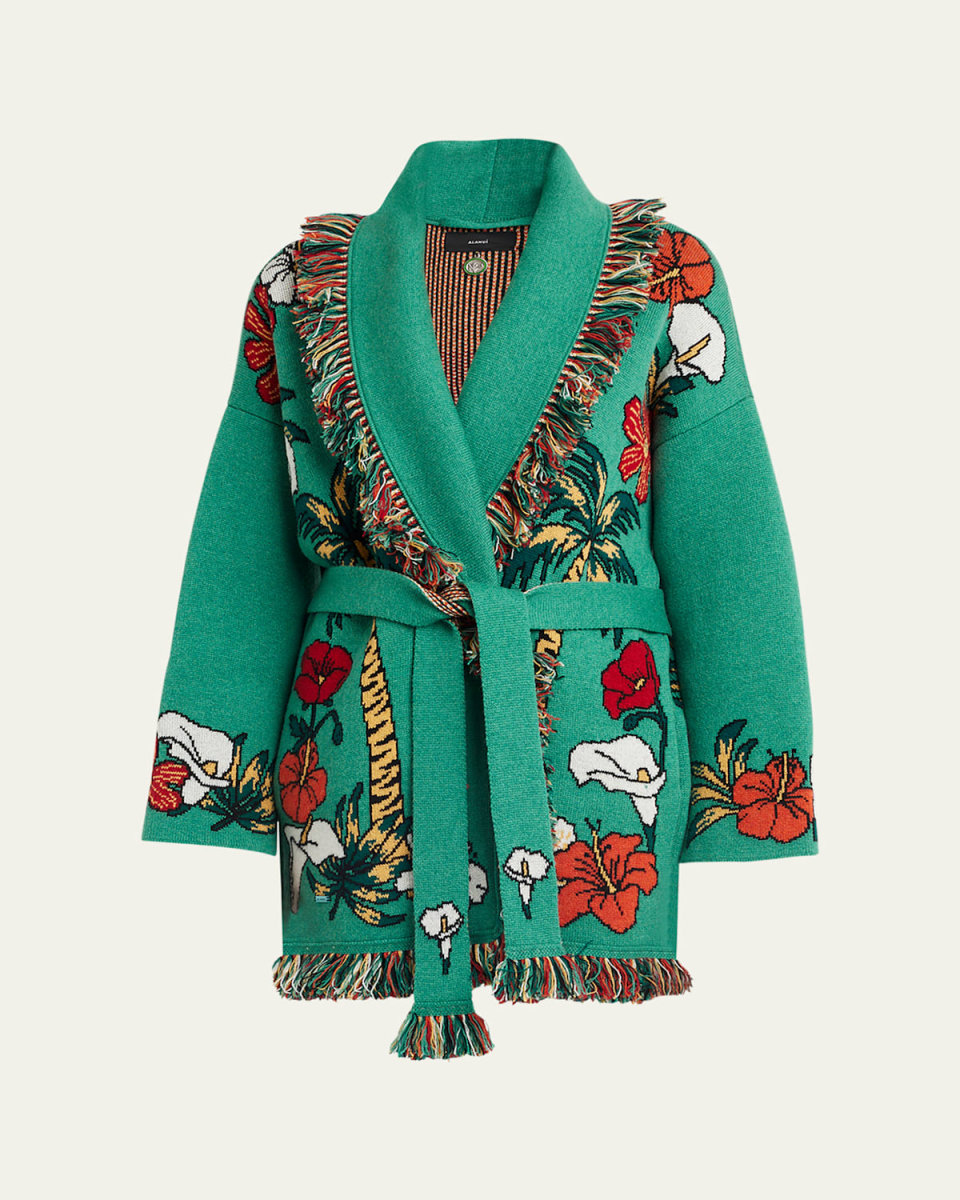 RJ Floral Fringe Belted Cashmere Cardigan