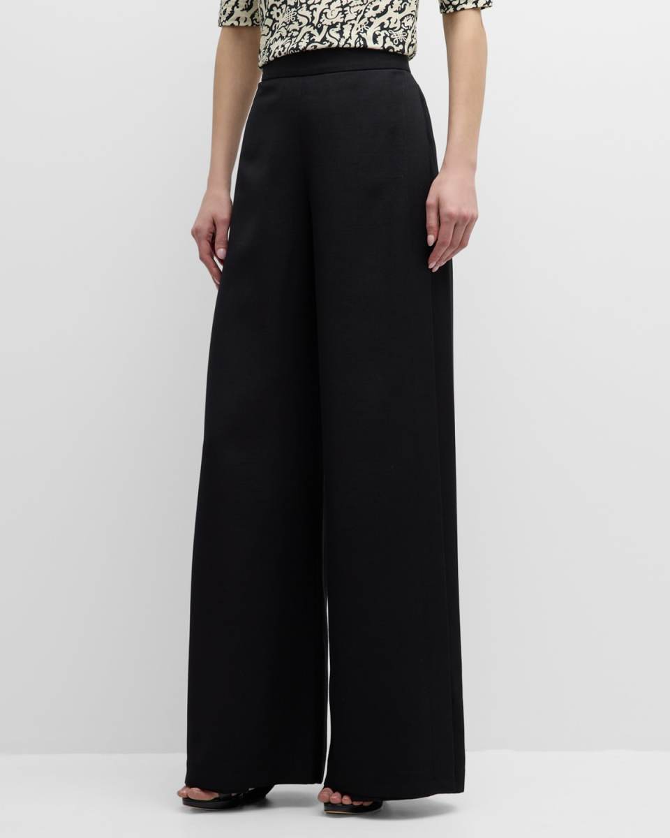Split Panel Wide-Leg Shantung Silk Pants