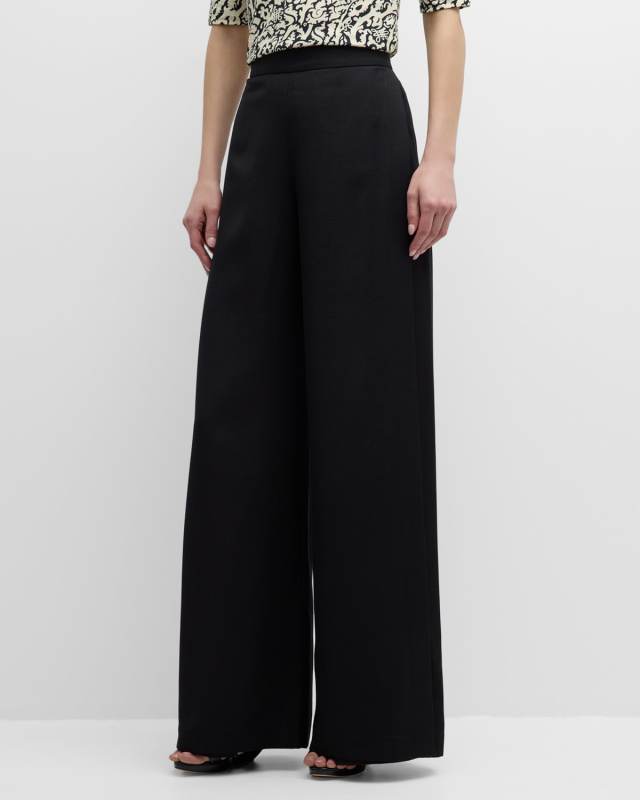 Split Panel Wide-Leg Shantung Silk Pants