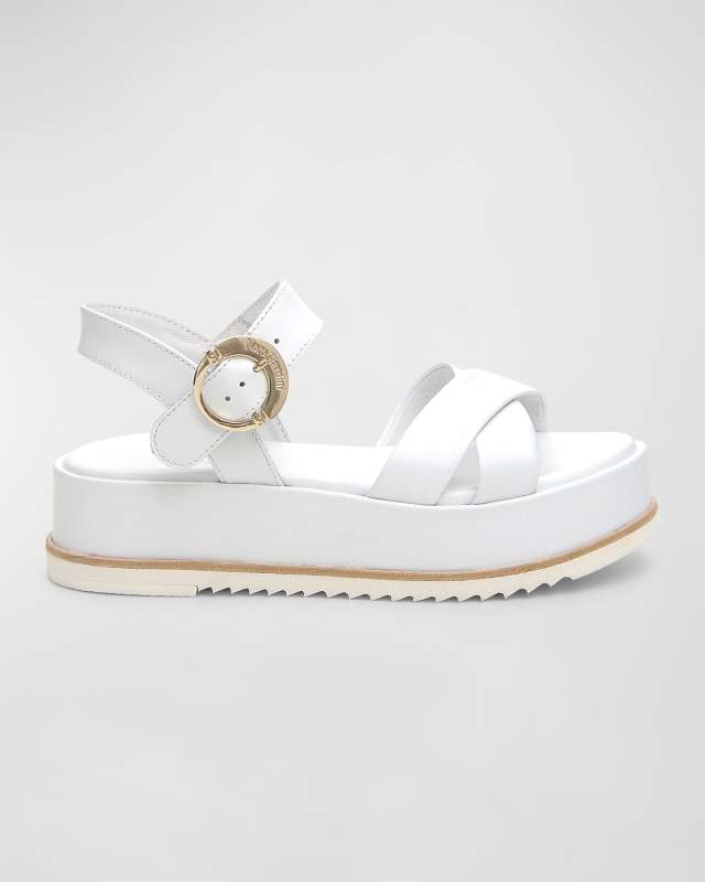 Calfskin Crisscross Flatform Sandals
