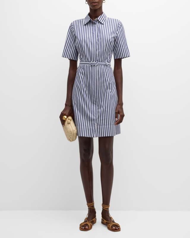 Neda Striped Cotton Mini Shirtdress