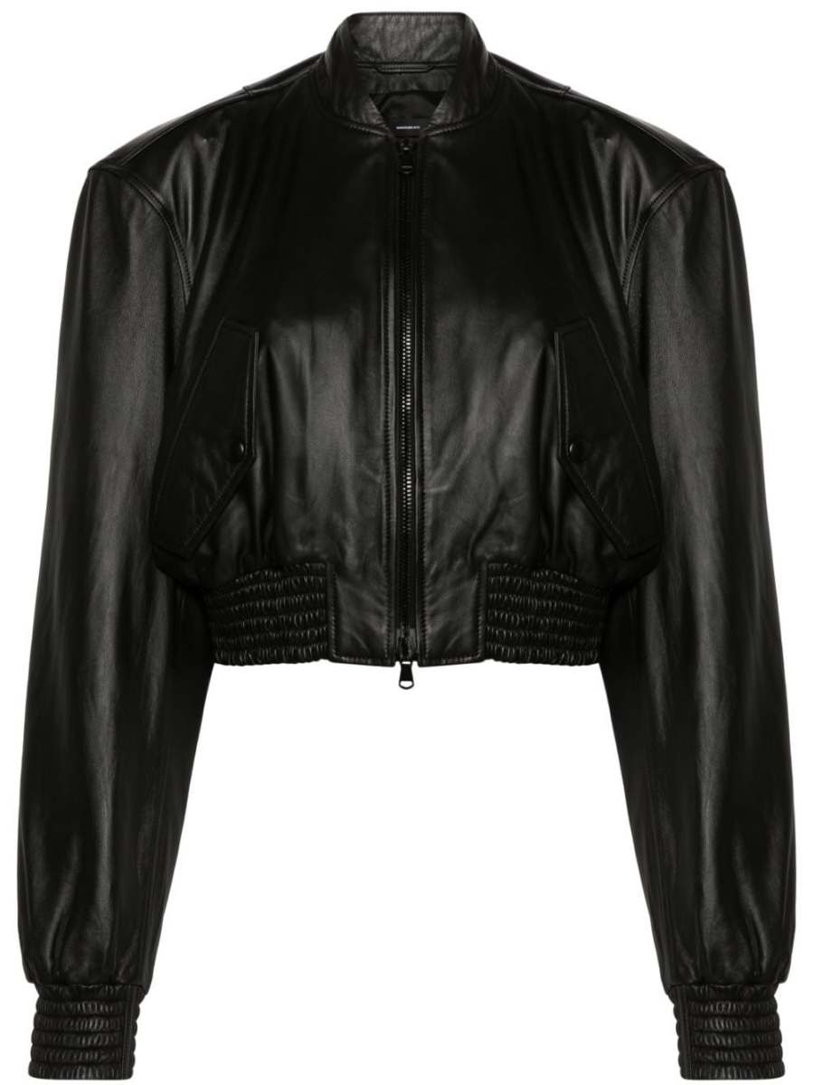 cropped leather bomber jacket