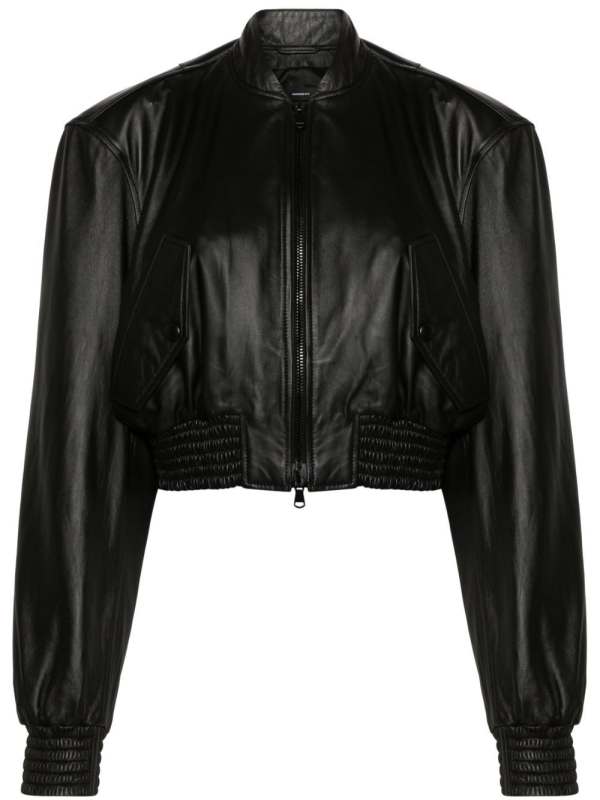 cropped leather bomber jacket