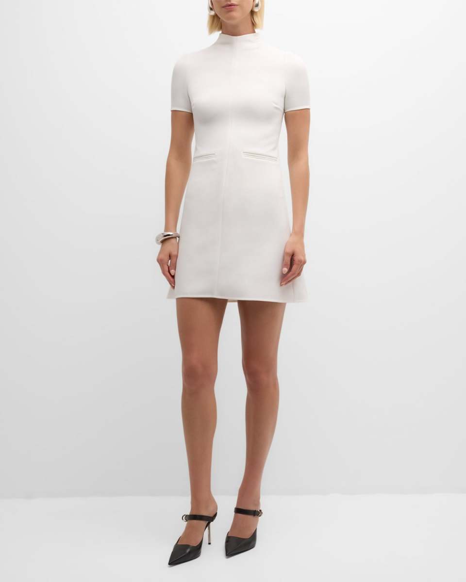 Short-Sleeve Twill A-Line Mini Dress